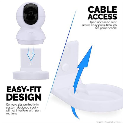 Wall Mount Holder for Tapo Pan/Tilt (C200 & C210) Smart Security Camera, Custom Designed Bracket, Reduce Blind Spots & Clutter, Easy to Install, Adhesive & Screw in (White) - color: White
