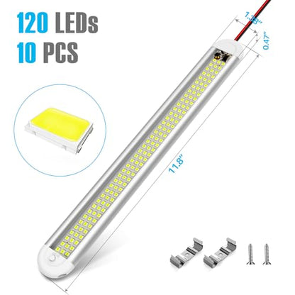 12v LED Interior Light Bar，CT CAPETRONIX 120LEDs 1500LM 8W DC 12 Volt led Strip Lights with ON/Off Switch，for Enclosed Cargo Trailer, Car RV Van Truck Lorry Camper Boat Caravan Motorhome (10Pack)