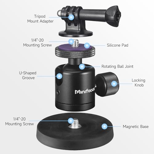 Magnetic Camera Mount for Action Camera, Super Strong Rubber Magnet with 360° Rotation Ball Head, 1/4"-20 Male Thread Screw, Magnet Camera Stand for GoPro, Insta 360, DJI Osmo Action Nano - color: Magnetic Camera Mount