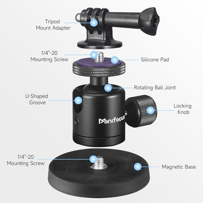 Magnetic Camera Mount for Action Camera, Super Strong Rubber Magnet with 360° Rotation Ball Head, 1/4"-20 Male Thread Screw, Magnet Camera Stand for GoPro, Insta 360, DJI Osmo Action Nano - color: Magnetic Camera Mount