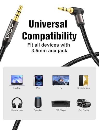 VIOY Aux Cord 2 Pack 6FT,3.5mm Male to Male Right Angle Stereo Audio Cable - size: 6.6FT+6.6FT