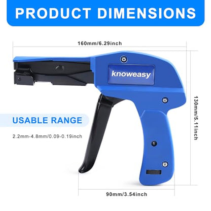 Cable Tie Gun,Knoweasy Fastening Cable Tie Tool,Die-Cast Steel Flush Cut Zip Tie Tool with Steel Handle for Nylon Cable,7 Inches Length Zip Tie Gun - color: Blue