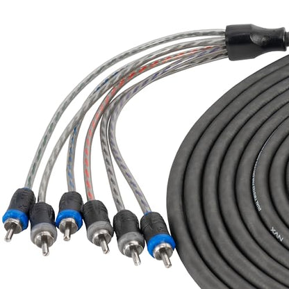 NVX® XIV65 16.4 ft (5 Meter) Oxygen Free Copper 5/6-Channel Twisted Pair V-Series Car Audio RCA Audio Interconnect Cable with Shielded Noise Reduction and Split-tip Silver-Plated Ends - size: 6 Channel-16 ft.