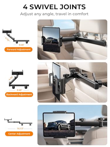 LISEN iPad Holder for Car Mount, Car Headrest Tablet Holder 4 Adjust Arm - size: 4.7-11.5"