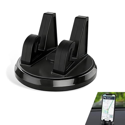 Car Dashboard Phone Holder, 360-degree Center Console Desktop Mount, Anti-slip Navigation Holder, Washable Reusable Base for Most Phone and GPS Device (Black) - color: Black