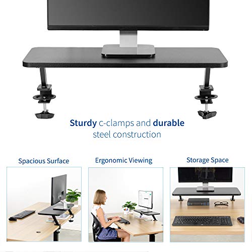 VIVO Black Clamp-on Small 26 inch Ergonomic Desk Shelf, Single Computer Monitor Stand Riser - Desk Organizer Holds 1 Screen or Laptop STAND-SHELF24B - size: 24" shelf