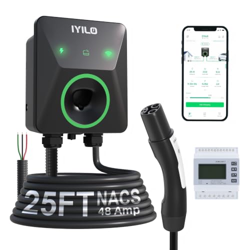 Level 2 EV Charger with Energy Meter for Tesla, 48Amp/11.5KW/240V - color: Black-Gray