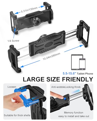 Heavy Duty Dual Tablet Holder for Car/Truck [Metal Arm] Dashboard Windshield Double Mount for Vehicle Dash Suction Stand for iPad Pro/Air/iPhone, 5.5-15.6" Tablets Phone