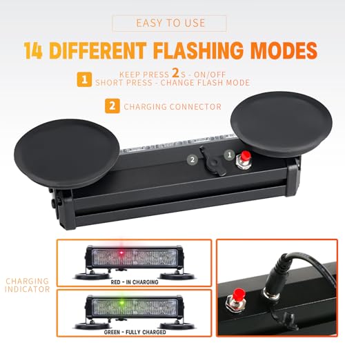 Amber Magnetic Wireless Flashing Strobe Light for Vehicles Trucks Car, Battery Operated Rechargeable LED Safety Beacon Lights, Mini Portable Emergency Warning Light Bar (2-Pcs, 2×8in) - color: 2pcs Amber/Amber