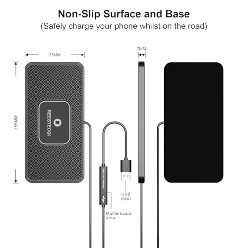 Wireless Car Charger Pad, REESTECQI 15W Wireless Charging Pad for Car Non Slip Phone Car Wireless Charger [40W Car Charger Included] for iPhone 17 16 15 14 13, AirPods 3/Pro 2, Samsung S26/S25/S24
