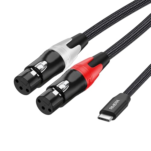 RIVIERA 10FT/3.0M Audio Cable USB C to 2 XLR Female Cable Nylon Braid Aux Cable Low Noise for Digital Player Devices and Muscial Instrument Amplifier, Speaker, Mixer Console, etc 10FT/3.0M - color: Type C to XLR female, size: 10FT/3.0M
