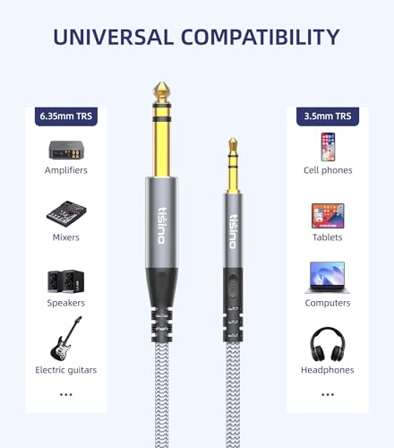 Tisino 1/8 to 1/4 Stereo Cable, 3.5mm to 1/4 Adapter Aux Cord, 10 FT - size: 3m/10ft