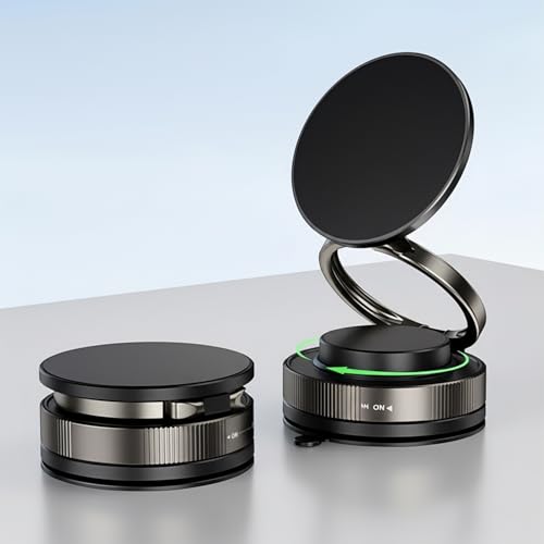 Vacuum Suction Cup Phone Holder, 360° Rotating Magnetic Double-Sided Car Phone Mount, Strong Grip Dashboard & Windshield Stand, Foldable Telescopic Phone Holder for Home Gym Mirror Use Black - color: Black