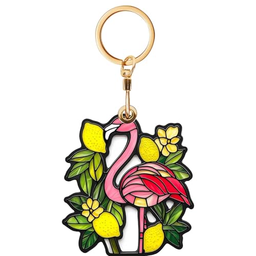 Lemon Flamingo Leather Keychain Case Holder,GPS Tacker With Keychain Ring,Access Card Scratch-Resistant,Finders Accessories For Pets, Luggage, Wallet, Backpacks - color: Lemon Flamingo