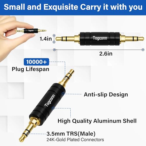 Gold-Plated 3.5mm Audio Adapter 2 Pack - 3-Pole TRS to 3.5mm Jack Coupler for BT Receiver, MP3 Player, Car Transmitter, Speakers - style: 2 Pack
