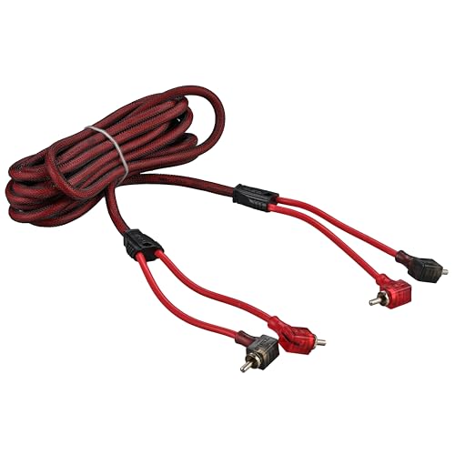 DS18 R12.L 100% Oxygen Free Copper OFC Ultra Flex 2-Channel RCA with 90 Degree Ends - Dual Twist Wire Noise Reducing Audio Cable for Amplifiers, Subwoofers, Speakers - 12 FT
