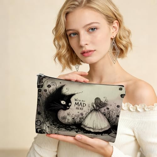 Goth Cat Makeup Bag, Cat Lover Gifts Cosmetic Bags Zipper Pouch - color: Multicolor 022