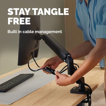 Fellowes Everyday Plus Single Gas Spring Monitor Arm Supports up to 32" Screens Weighing 4.4-19.84 lbs, Height Adjusting, Tilt, Swivel, Rotate, VESA 75/100, Clamp or Grommet Mount, Cable Management - style: Everyday Plus Single Arm