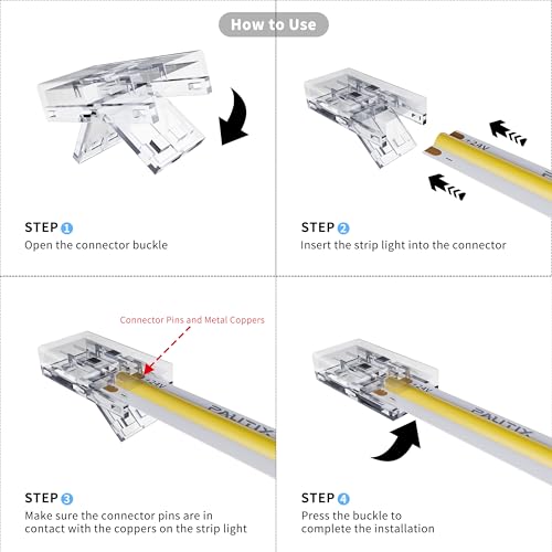 PAUTIX 8mm Connectors for 2-Pin COB LED Strip Lights,4pcs Transparent Gapless Connectors,4pcs Dual End,1pc Single to DC Female Plug 7.9in Extension Wire,2pcs L-shaped Connectors,1pc T-shaped Connector - size: 8mm Cob Connectors/Upgraded Set