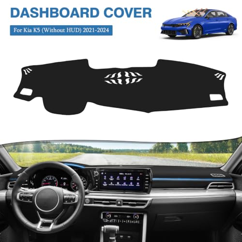 FIILINES Dash Cover Fit for 2021-2024 Kia K5 (Without HUD), Dashboard Mat Exact Fit for K5 Interior Accessories Dashboard Pad Carpet Dash Mat Sunshade Non-Slip Polyester Protector No Glare Black - size: For K5 2021-2024