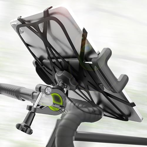 Motorcycle Phone Tablet Mount for 3/4"-11/4" Handlebar, Dual Protection Bike Tablet Holder Fits 4-11" Devices, Bicycle Scooter Handlebar Clamp for iPad Pro/Air/Mini, Galaxy Tab Z Fold