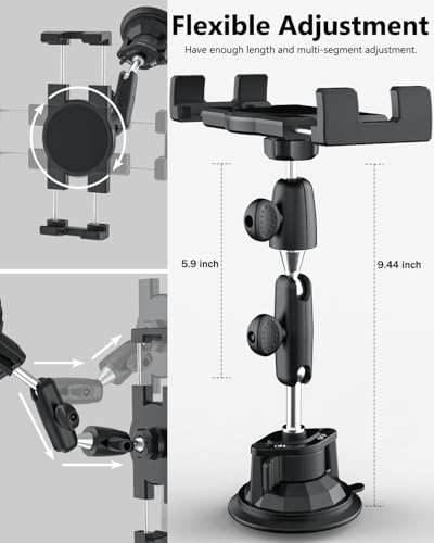 Tablet Holder for Car Truck - [Strong Suction Cup] Heavy Duty Dashboard Windshield Tablet Mount for Car with Adjustable Metal Arm for 4.7-13" iPad Pro Air Mini, Galaxy Tab, Z Fold, Fire, iPhone