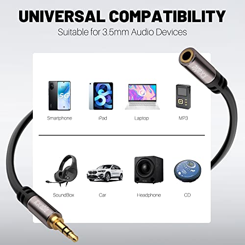 3.5mm Extension Cable 25 Feet, Long Male to Female Auxiliary Audio Stereo Cable, Headphone Extension Cord, Hi-Fi Sound, Gold Plated Connectors, OFC Core, Black Cable (with 5 pcs Cable Ties) -25ft - size: 25 Feet