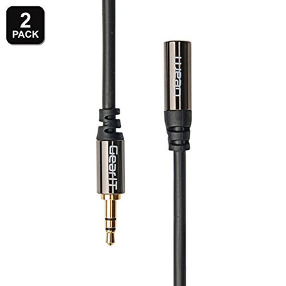 3ft 3.5mm Extension Cable, GearIT 2-Pack Pro Series Preminun Gold Plated 3 Feet 3.5mm Auxiliary Audio Stereo Extension Male to Female Cable, Black - color: Black, size: 3 Feet (2-Pack)