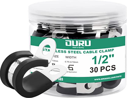 OURU 1/2 Inch Cable Clamps, Rubber Coated Insulated Clamps, 30pcs, 13mm - size: 30pcs - 1/2"