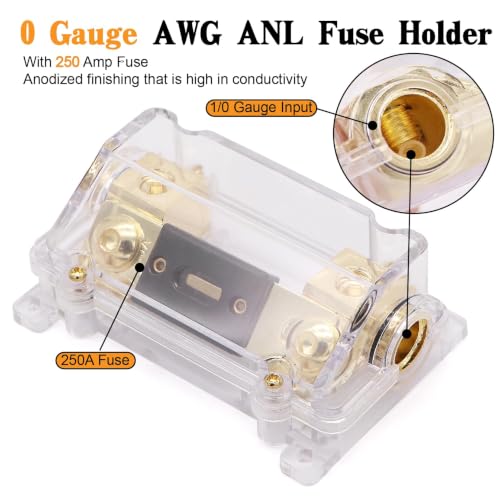 1/0 Battery Cable 0 Gauge Wire with 250A Fuse Holder & Terminals Kit,40ft - color: W/ ANL fuse holder