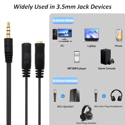 3.5mm TRRS Headphone Splitter Y Cable Adapter 20cm