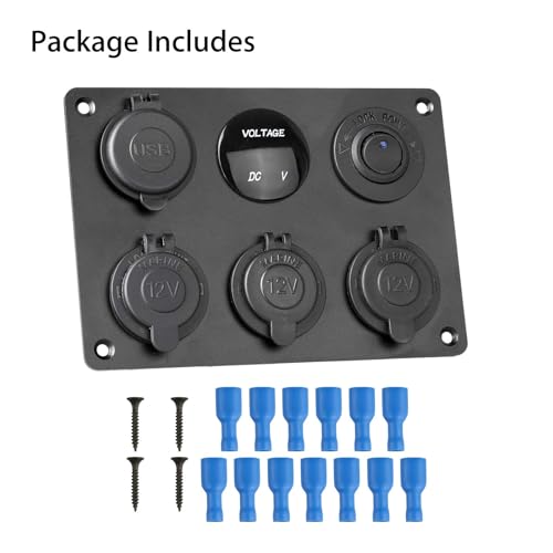 Linkstyle 6 in 1 Charger Socket Panel, 3 Cigarette Lighter Splitter with Dual USB Charger Ports & LED Voltmeter & Rocker Switch for 12V/24V Car RV Boat - color: 6 in 1 Charger Socket Panel