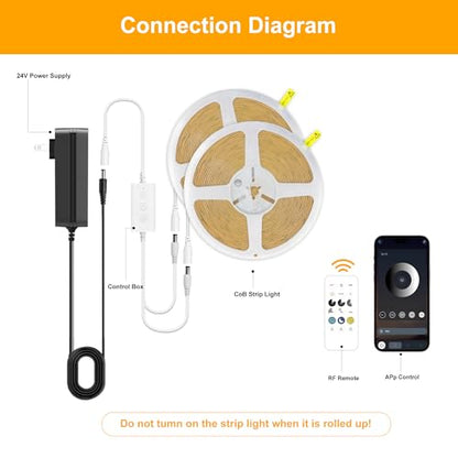 Pandery COB LED Strip Lights Natural White,24V Dimmable led Light Strip KIT with Remote and app Control,4000K 65FT/20m 8mm Wide Ra>90 Cuttable Flexible Strip Lights for Bedroom,Shelf,Cabinet - color: Natural White 4000K, size: 65FT