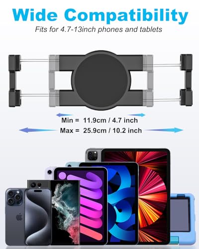 Dashboard Windshield Car Tablet Holder, Strong Suction Cup - [Foldable Phone Friendly] Truck Car Tablet Mount with 360° Metal Arm for Samasung Tabs, Galaxy Fold 7 6 5 4 3 2, Google Pixel, iPad, iPhone