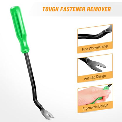 GOOACC 11 PCS Trim Removal Tool Kit, Metal Pry Tool Auto Fastener Remover Pry Bar Set Car Door Panel Removal Tool Dashboard Repair Kit Green - color: Green, size: 11Pcs