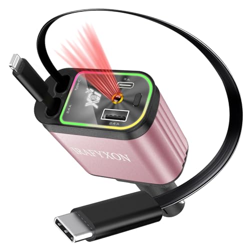 Retractable Car Charger with 31-Inch Cables 4 in 1 Fast Car Charger USB C Car Adapter with Starry Sky Light for iPhone 17 16 15 14 Car Accessories Gifts for Men Women Drivers (Pink) - color: PINK