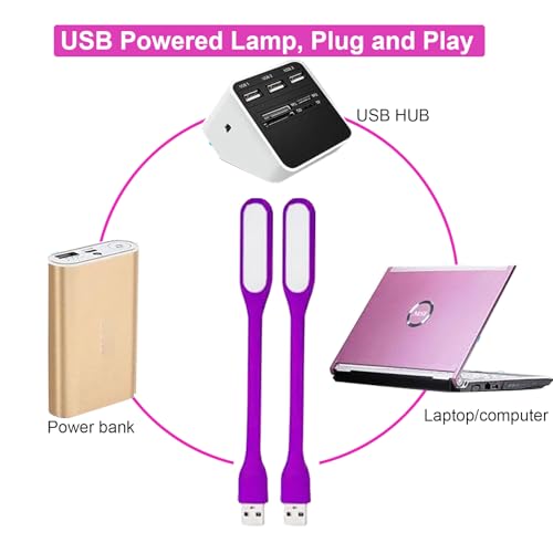 Mini Flexible Light, Portable USB Led Reading Night Lamp for PC Laptop Computer Notebook Power Bank - 2 Pack (Purple) - color: Purple