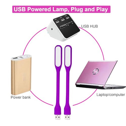 Mini Flexible Light, Portable USB Led Reading Night Lamp for PC Laptop Computer Notebook Power Bank - 2 Pack (Purple) - color: Purple