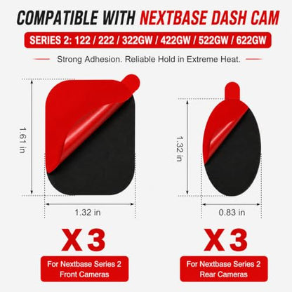 Compatible with Nextbase Series 2 Dash Cams – 122, 222, 322GW, 422GW, 522GW, 622GW, 6-Pack Adhesive Pads(3 Front + 3 Rear) + 6 Static Stickers, Front & Rear Mount Set, Black High-Bond Adhesive