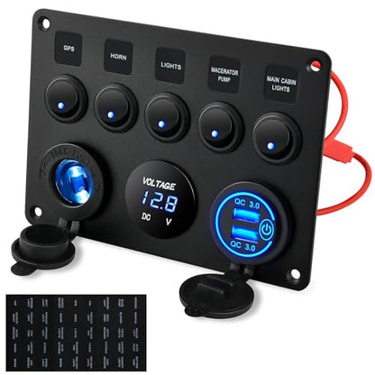 Kohree 5 Gang 12V Marine Switch Panel, Waterproof Boat Rocker Switch Panel - style: 5 Gang