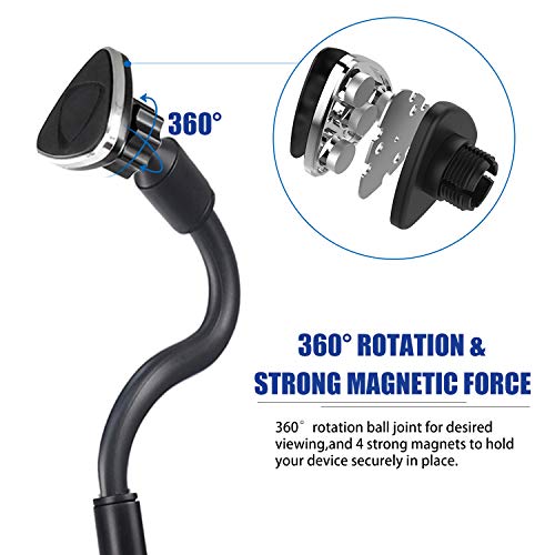 Dual Magnetic Car Phone Mount, Gooseneck Car Phone Holder for Truck Windshield & Dashboard with 3M/Stabilizer, Dual Long Arm Phone Mount Compatible with iPhone Galaxy All Smart Cell Phones