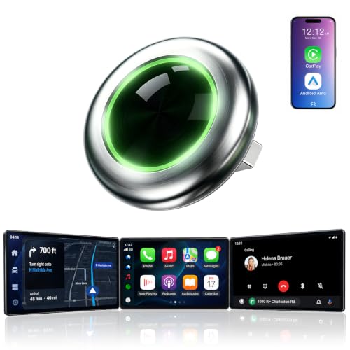 UFO-Shaped Wireless CarPlay Adapter, Plug-and-Play converts Original Wired CarPlay to Wireless. Compatible with iPhone and Android Phones, Equipped with Cool Light Strip, Stable and Durable.