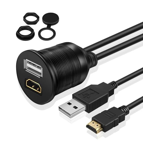 TNP USB HDMI Flush Mount Cable, Dash Panel Mount Extension for Car, 6 FT - size: 6 ft