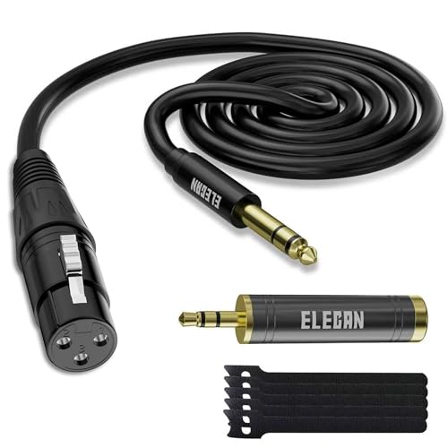 Elecan 6.35mm (1/4 Inch) TRS Male to XLR Female Cable 6 Ft, Balanced Professional Shielded Stereo Microphone Cable Cord, Gold Plated for Mixer AMP Speaker Amplifier with 6.35 to 3.5mm Adapter+Ties - size: 6FT, style: 6.35mm to XLR Female