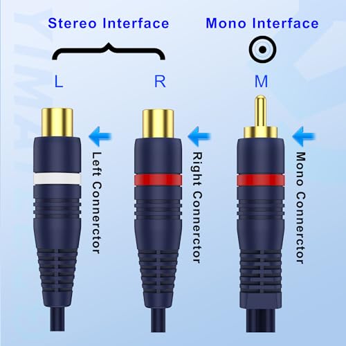 RCA Splitter Cable RCA Y Splitter Cinch Adapter Cables 1 Male to 2 Female for Subwoofer, Speaker, AMP, Home Theater(15cm R-C-A Cables, Male to Female, 2Pack) - size: 1 Male to 2 Female