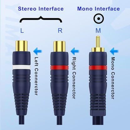 RCA Splitter Cable RCA Y Splitter Cinch Adapter Cables 1 Male to 2 Female for Subwoofer, Speaker, AMP, Home Theater(15cm R-C-A Cables, Male to Female, 2Pack) - size: 1 Male to 2 Female