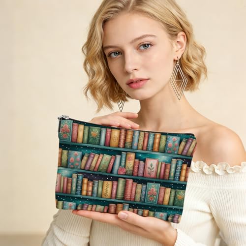Book Lovers Gifts Makeup Bag, Bookshelf Cosmetic Bags Travel Organizer Bag - color: Multicolor 014