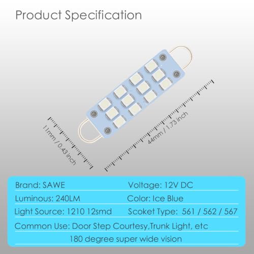561 Led Bulb Blue 44mm Rigid Loop for Map Trunk Light 562 564 567 4pcs - color: Blue, size: Pack of 4
