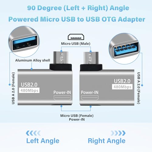 2 Pack OTG Cable Adapter for Fire TV Stick,90 Degree Left & Right Angle Powered Micro USB to USB OTG Adapter for Android Phone Tablet and More Host Devices with Micro USB (with 2 USB A to Micro Cable) - style: 2 Pack