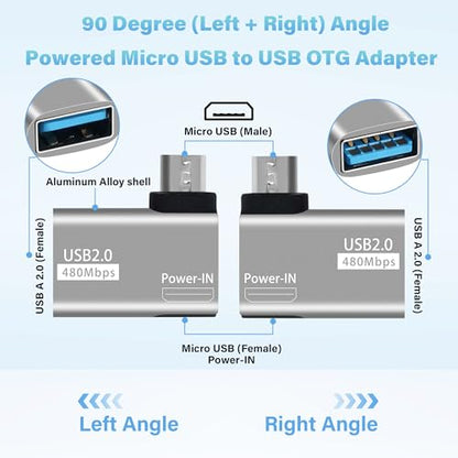 2 Pack OTG Cable Adapter for Fire TV Stick,90 Degree Left & Right Angle Powered Micro USB to USB OTG Adapter for Android Phone Tablet and More Host Devices with Micro USB (with 2 USB A to Micro Cable) - style: 2 Pack